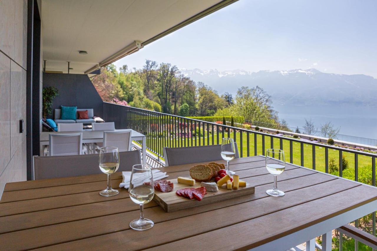 Les Terrasses De Lavaux 1 - Appartement De Luxe Avec Vue Panoramique Et Piscine Puidoux 외부 사진