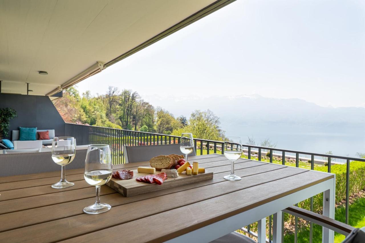 Les Terrasses De Lavaux 1 - Appartement De Luxe Avec Vue Panoramique Et Piscine Puidoux 외부 사진