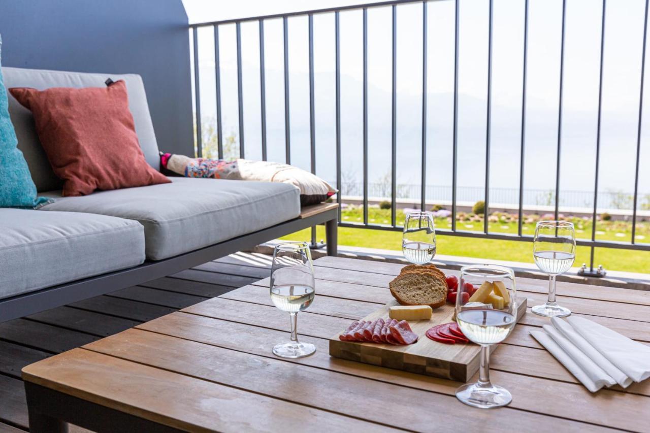 Les Terrasses De Lavaux 1 - Appartement De Luxe Avec Vue Panoramique Et Piscine Puidoux 외부 사진