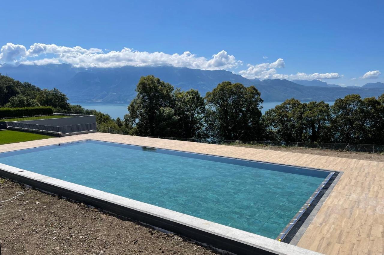 Les Terrasses De Lavaux 1 - Appartement De Luxe Avec Vue Panoramique Et Piscine Puidoux 외부 사진
